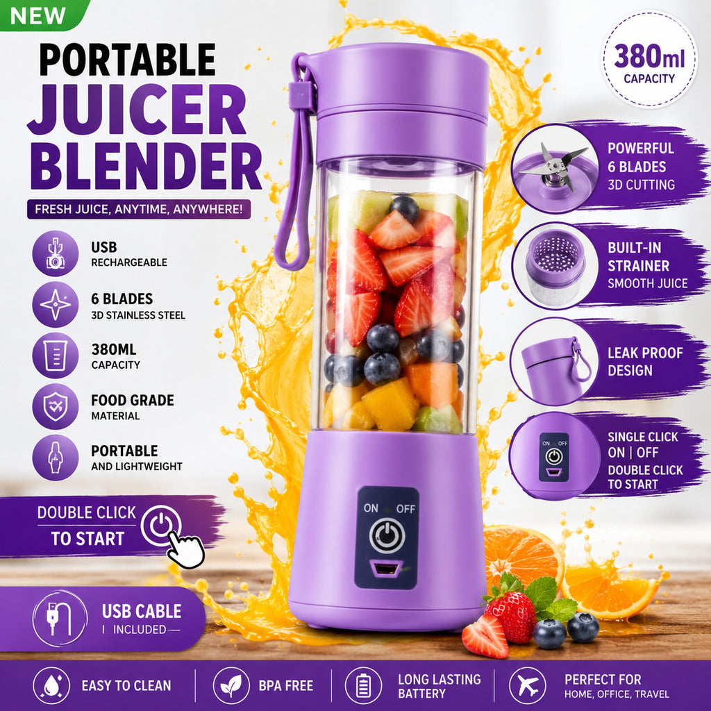 USB Rechargeable 6-Blade Portable Mini Juicer Blender