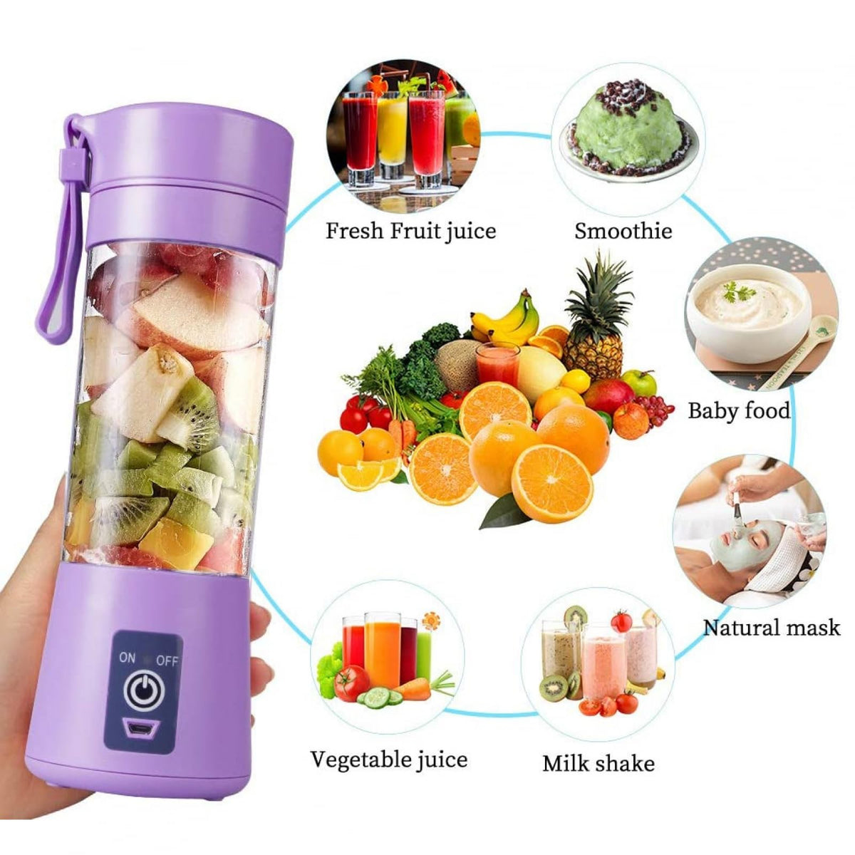 USB Rechargeable 6-Blade Portable Mini Juicer Blender
