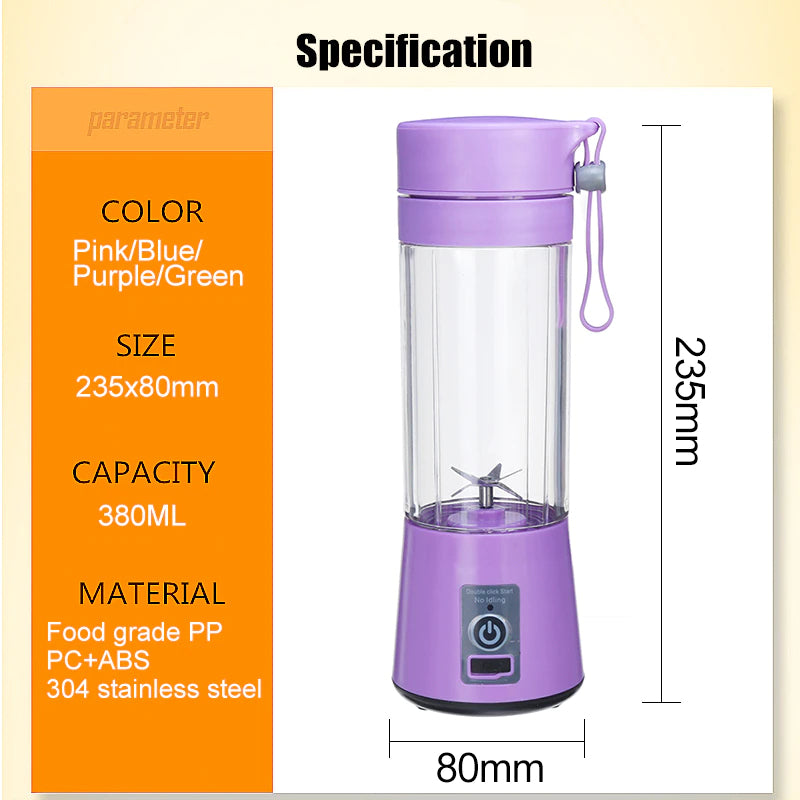 USB Rechargeable 6-Blade Portable Mini Juicer Blender